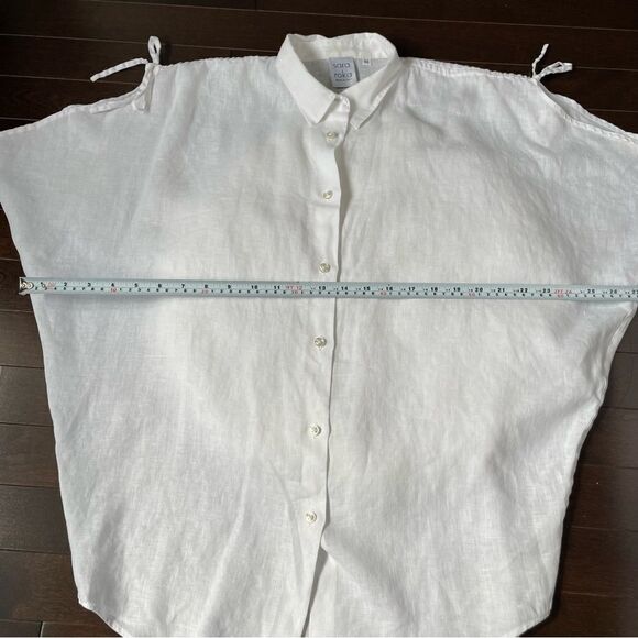 Sara Roka White Linen Button Down Blouse Sz Medium - Picture 12 of 15